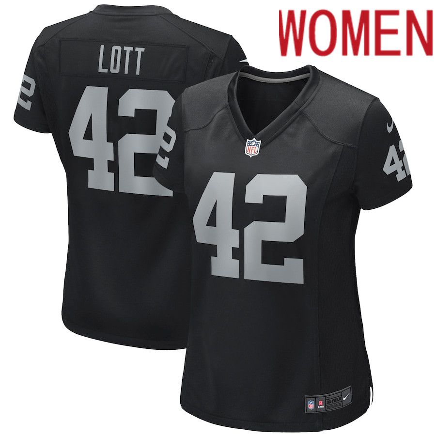 Women Oakland Raiders #42 Ronnie Lott Nike Black Game Retired Player NFL Jersey->women nfl jersey->Women Jersey